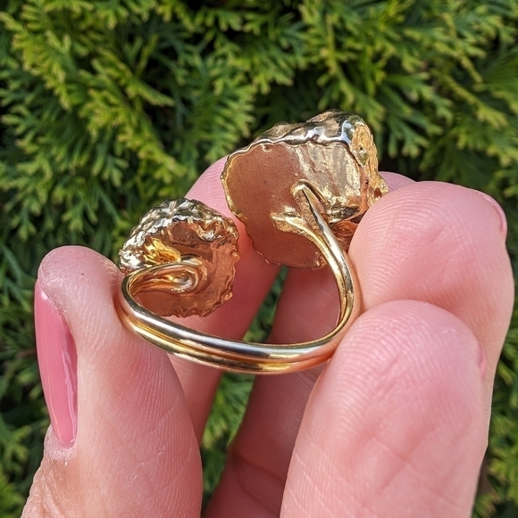 Artisan Handmade In Morocco Adjustable Boho Chic Double Geode Gold Ring Size 10 - Picture 5 of 8